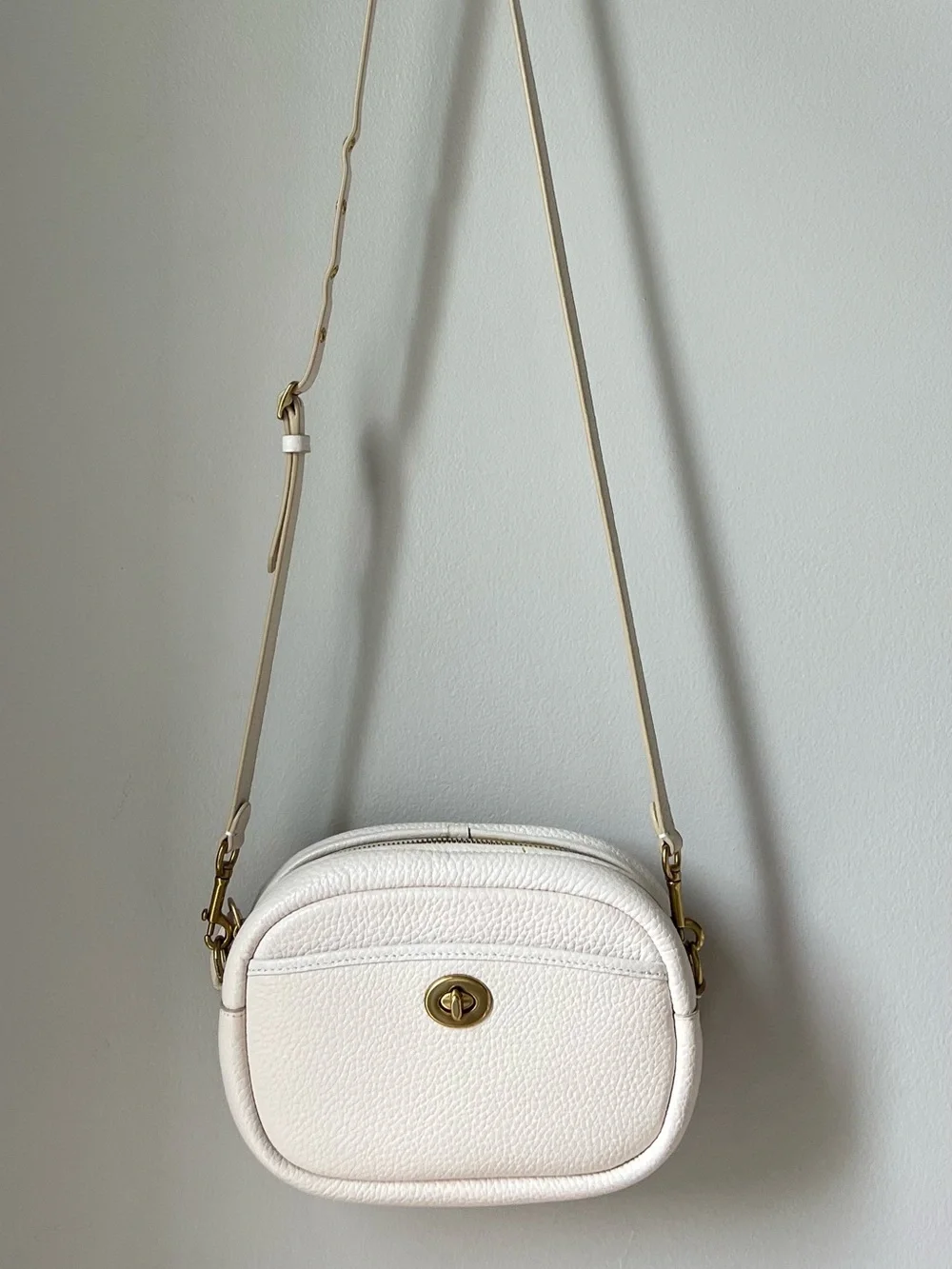 Coach Cream Pebbled Leather Crossbody with Gold Hardware